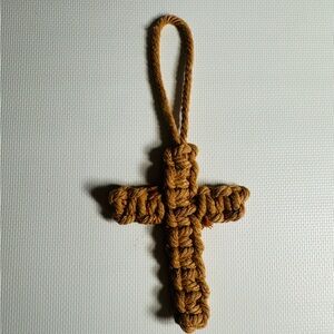 Handmade Brown Macrame Cross Wall Hanging